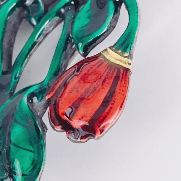 VTG 1930s 1940s Silver Enamel Floral Flower Brooch Mid Century Jewelry EUC - Picture 4 of 9